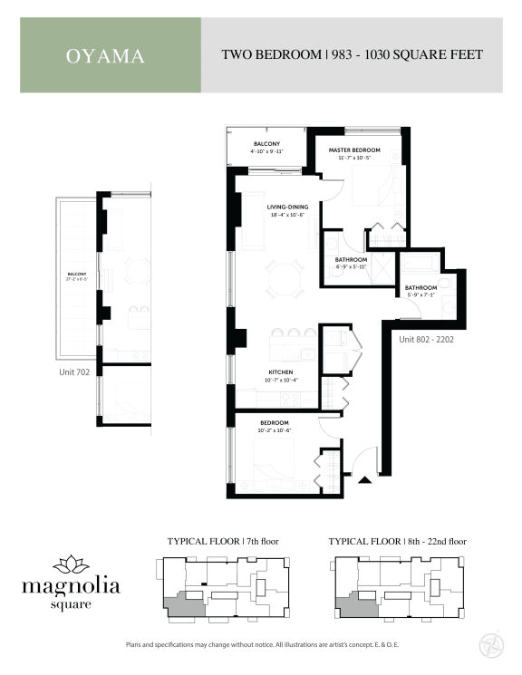 a floor plan of two bedrooms and a bathroom with a balcony